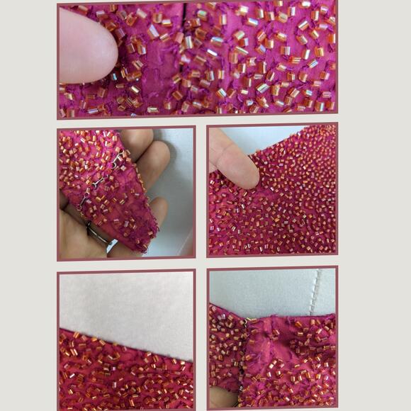 Sean Collection Prom Dress Maxi Gown Y2K Beaded Silk Shoulder Slit Sheath Pink L - Picture 14 of 14